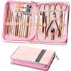 Anseom Kit de Manucure de Pédicure, 26pcs Coupe Ongle Professionnel Set en Acier Inoxydable, Trousse Manucure Pedicure avec Pochette Zippée Premium pour Voyage et à la Maison (Rose)