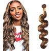 Shoaiye Human Hair Bundles Body Wave Capelli Veri Tessitura Unprocessed Remy Machine Weave Extensions Double Weft Color P4/27 Highlight Blonde for Woman 28 Inch