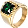 HIJONES Anello da Uomo in Pietra in Acciaio Inossidabile Placcato in Oro Nero con Zirconi Quadrati Grandi Vintage Verde Misura 25