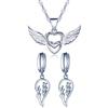 Yumilok, set con collana a doppio cuore con ali di angelo e orecchini con pendenti; in argento Sterling 925 e zirconi; per donne e ragazze