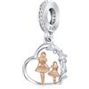 Odinstone Charms Madre Figlia 925 Argento Sterling Ragazza Charm Bead Abbinamento Bracciale Ciondolo Gioielli per Donne Bambina Festa della mamma