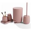 AJEUNGAIN Set Bagno Accessori Completo Rosa, Set Accessori Bagno Moderno include Cestino Bagno, Portaspazzolino, Set Scopino WC e Dispenser Sapone, Vassoio da Vanity (Rosa)