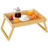 RRX Vassoio da letto con gambe pieghevoli, in bambù, per colazione a letto, per mangiare, servire o da usare come vassoio per computer portatile (Beige)