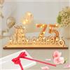 Seutgjie Biglietto Auguri Compleanno 75 Anni, Regali Uomo Donna Decorazione Compleanno con Catena Luminosa LED & Fiocco & Carta Regalo, Targa Legno Regalo Denaro Decorazione Tavolo Libri Degli Ospiti