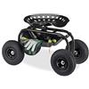 Relaxdays Sgabello per Giardinaggio & Officina, 150 kg, Regolabile, con Ruote, Sedia da Giardino con 4 Rotelline, Nero