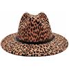 OHEETU Cappello Fedora unisex con stampa leopardata a tesa larga in feltro Trilby Panama Church Derby Cap con fibbia per cintura (kaki)