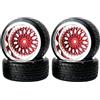KINGCOO RC Drift, pneumatici per auto, 4 pezzi, 62 mm, in plastica dura, per 1:10 RC On Road Run-Flating Renn per Tamiya HSP HPI Kyosho pezzi di ricambio (rosso, argento, offset 9 mm)