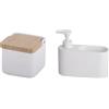 KOOK TIME Set 2 accessori da cucina - include 1x barattolo porta sale grosso e fino e 1x Dispenser sapone cucina con porta spugna lavandino cucina - Ceramica bianca mate e bambù