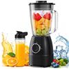 WAWORIO Frullatore, 1500W Elettrico Frullatore Smoothie con Caraffa in Vetro da 1,5L e Bottiglie Portatili 600ml, Velocità Regolabile, Lama in Acciaio Inox per Gelato, Frutta, Verdura