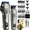 BESTBOMG - Tagliacapelli professionale senza fili per uomo, set e kit da barba, tagliacapelli in metallo con kit di toelettatura e lunga durata della batteria per uso familiare da barbiere (grigio)