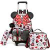 HTgroce Zaino Trolley Scuola Elementare Bambina (Motivo Fiocco) - Set 3 Pezzi con Porta Pranzo Astuccio - Zainetto con Ruote e Carrello Staccabile (Ergonomico)