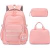 Amythe Zaino Ragazza per Scuola Elementare e Media - Set Zaino Scuola 3 Pezzi per Bambina con Borza Pranzo e Astuccio - Zaini da viaggio Leggero per Bambini 9-16 Anni -Rosa