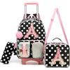 HTgroce Zaino con Ruote Scuola Elementare per Bambina, Trolley Scolastico 3 Pezzi con Lettera A, Zainetto Ergonomico per Ragazze con Borsa Pranzo e Portapenne, Perfetto per il Rientro a Scuola