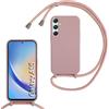 FERLAN Custodia per Samsung Galaxy A55 5G Cover con Cordino,Rosa Silicone Antiurto TPU Morbido Case Corda Collana Necklace Regolabile Stylish con Catena Ultra Sottile Cover per Galaxy A55 5G,Rosa sabbia