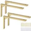Ouvin Staffe per mensole resistenti, 20,3 cm, confezione da 4 staffe in ferro dorato, per mensole, supporti triangolari, robusti, con viti, per libreria da cucina (oro)