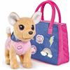 Simba 105893244 ChiChi Love Urban, cane di peluche Chihuahua con borsa e felpa con cappuccio, con 11 adesivi in tessuto da decorare, 20 cm, a partire dai 5 anni in su