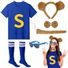 UxClishe Set di 6 costumi da scoiattolo con t-shirt, orecchie da scoiattolo, fascia con fiocco, coda e calzini a righe, occhiali, per la Giornata mondiale del libro, cosplay di Halloween, feste a tema