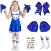 Bocguy Costume da cheerleader per bambini, costume da cheerleader da donna, costume da cheerleading, vestito da cheerleader, con calze e pompon e fiocchi e adesivi arcobaleno, per carnevale, Halloween (110