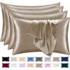 lazzaro home feel the difference Lazzaro - Confezione da 4 federe in raso di seta, ipoallergeniche, con chiusura a busta, ultra morbide, dimensioni standard, 50 x 75 cm, colore: cachi