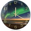 PORFOYO Orologio da parete Seaside Luci del Nord, grande orologio da parete in vetro da 30 cm, orologio da parete rotondo, silenzioso senza ticchettio, orologio da parete in vetro per soggiorno