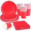 ZblPyro 120 Pezzi Rosso stoviglie per feste di compleanno per 30 Ospiti | 23 e 18 cm piatti carta ondulati, bicchieri carta, tovaglioli, San Valentino, anniversario, compleanno Natale.