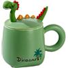 Huiyiwert Divertente tazza da caffè con dinosauro 3D, dolce tazza da tè con coperchio e cucchiaio, 380 ml, tazza da latte in porcellana, regalo per bambini, donne, ragazze, amici, Natale, compleanno