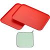 PATIKIL 30.5x22cm Vassoio Plastica, 2Pz Piatti Rettangolari Piccoli Vassoi da Portata Decorativo Vassoio con Panno Riutilizzabili Alimenti Grano per Dessert Frutta Torte,Rosso