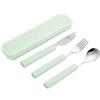 VANRA Set di 3 posate per bambini in acciaio inox 18/10, posate da campeggio, coltello argentato, forchetta, con valigetta da viaggio per bambini (verde)