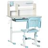 Set scrivania e sedia per bambini da 3 anni regolabile, tavolo inclinabile a 60° con cassetto e ripiani, blu