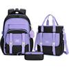 Amythe Zaino per Ragazze Adolescenti, Zaini Scuola Elementare e Media in 3 Pezzi con Borsa a Tracolla e Astuccio, Grande Zaino Ragazza da Viaggio Leggero in Stile Casual, Nero Viola
