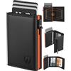 TEEHON Portafoglio Uomo Slim, Pop-up Porta Carte di Credito Uomo, Portacarte in Pelle con Protezione RFID, Portamonete e Scomparti Banconote, Regalo uomo con Confezione (Arancione Nero)