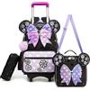 HTgroce Zaino Trolley Scuola Elementare Bambina (Motivo Fiocco) - Set 3 Pezzi con Borsa Astuccio - Zainetto con Ruote e Carrello Staccabile (Ergonomico)