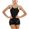 SEAUR Costumi da Bagno One Piece Print Color Block Women Sexy Back Open Wide Strap Swimwear Cloro Resistente Blu 1 S