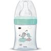 Dodie, Biberon Anticolica Initiation+, in Vetro, Verde Uccellino, 150 ml, da 0 a 6 mesi, Tettarella Rotonda, Flusso Lento