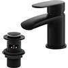 BATHWEST 9492X - Miscelatore per lavabo con scarico, in ottone, moderno, con piletta di scarico, 9492X (nero, piccolo)
