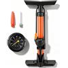 Zencantorous Pompa per Bicicletta, Pompa da Pavimento per Bici con Manometro, Pompa ad Aria per Bicicletta, per Valvole Presta e Schrader, Alta Pressione 160 PSI, per Bicicletta, Moto, Arancione