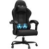 JUMMICO Sedia da Gaming Massaggiante, Cuscino Lombare & Poggiatesta, Ergonomica Sedia da Ufficio, Schienale Regolabile 90-135°, Portata 150 kg, nero