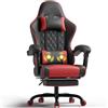 JUMMICO Sedia da Gaming Massaggiante Ergonomica, Poltrona Gaming con Poggiapiedi Telescopico, Cuscino Lombare Vibrazione e Poggiatesta, Schienale Reclinabile 90-135°, Portata 150 kg,colore: rosso