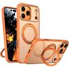 XKchatpt Custodia magnetica con anello ruotabile a 360° Mag-Stand per iPhone 17 ProMax; cover rigida in silicone antiurto con supporto ad anello per iPhone 17 ProMax（Arancione）