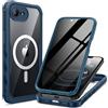 seacosmo Cover per iPhone 17e /16e Privacy Magnetica, Compatibile con Magsafe, Antispy Schermo Integrata in Vetro Temperato, Protezione Fotocamera, Custodia 360 Gradi Antishock Fronte Retro - Blu
