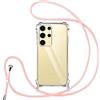 Vauki Cover con Cordino per Samsung Galaxy S24 Ultra,Custodia con Laccio Collana Tracolla Trasparente Silicone TPU+PC Bumper Back Antigraffio Proteggere Case Corda per Samsung S24 Ultra,Rosegold