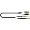 QUIK LOK - JUST/2RCA2J-3 Cavo Audio 2 RCA Maschio a 2 Jack TS Mono 6,3 mm Maschio, Lunghezza 3 Metri, Serie JUST, Nero e Argento, per Mixer, Hi-Fi, Studio, Home Recording e Sala Prove