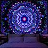 Amonercvita Blacklight, arazzo con mandala, reattivo ai raggi UV, galassia e stelle, arazzo bohémien neon da appendere alla parete, poster hippie con luce nera, per soggiorno