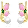 VONALA Orecchio di perla Tulipano Crawler Climber Cuff Argento Sterling Rosa Fiore Wrap Orecchini gioielli floreali regali per le donne