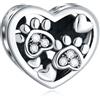 CRISNATA Cucciolo Cane Zampa Stampa Charms con Birthstone aprile, si adatta Braccialetto Pandora Animale, 925 Argento Sterling Cristallo Chiaro Pet Gatto Pawprint Cuore Perline, Regali per la Festa della