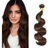 Shoaiye Human Hair Bundles Body Wave Capelli Veri Tessitura Unprocessed Remy Machine Weave Extensions Double Weft Color #4 Chocolate Brown for Woman 30 Inch