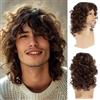 Beweig Parrucca da uomo marrone capelli corti ricci Anime Cosplay Halloween Costume parrucca uso quotidiano