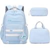 Amythe Zaino Ragazza per Scuola Elementare e Media - Set Zaino Scuola 3 Pezzi per Bambina con Borza Pranzo e Astuccio - Zaini da viaggio Leggero per Bambini 9-16 Anni -Blu