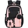 Amythe Zaino per Ragazze Scuola Elementare e Media, Zaino Scuola con Schienale Ergonomico, Zaini Elementari Impermeabile Leggero per Bambina 7-13 Anni, Adatto per Carrello -Rosa