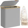SONGMICS Cesto SONGMICS per Panni con Coperchio, 3 Scomparti, 150 L, Rivestimento Estraibile in Maglia, Tessuto Oxford, Manici in Bambù, Pieghevole, 60 x 38,5 x 70,5 cm, Grigio/Marrone/Nero/Crem
